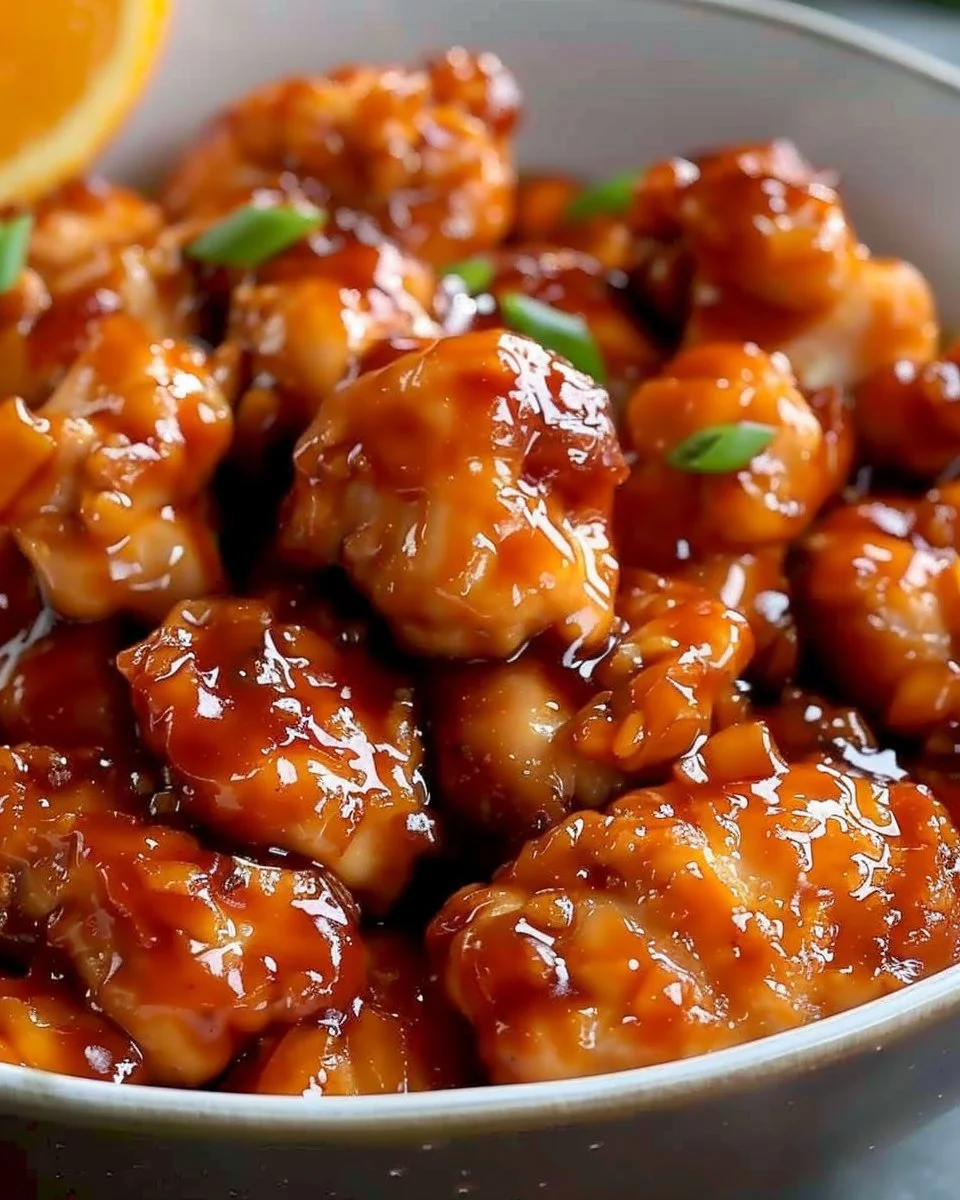 Delicious baked orange chicken served with steamed vegetables
