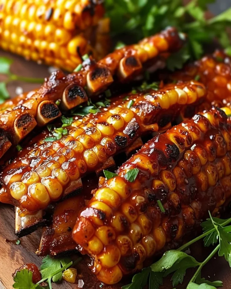 Deliciously grilled corn ribs with spices on a rustic platter