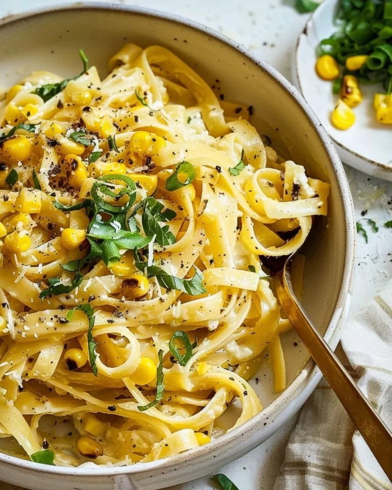 Creamy Corn Pasta with Brown Butter Ricotta served in a bowl