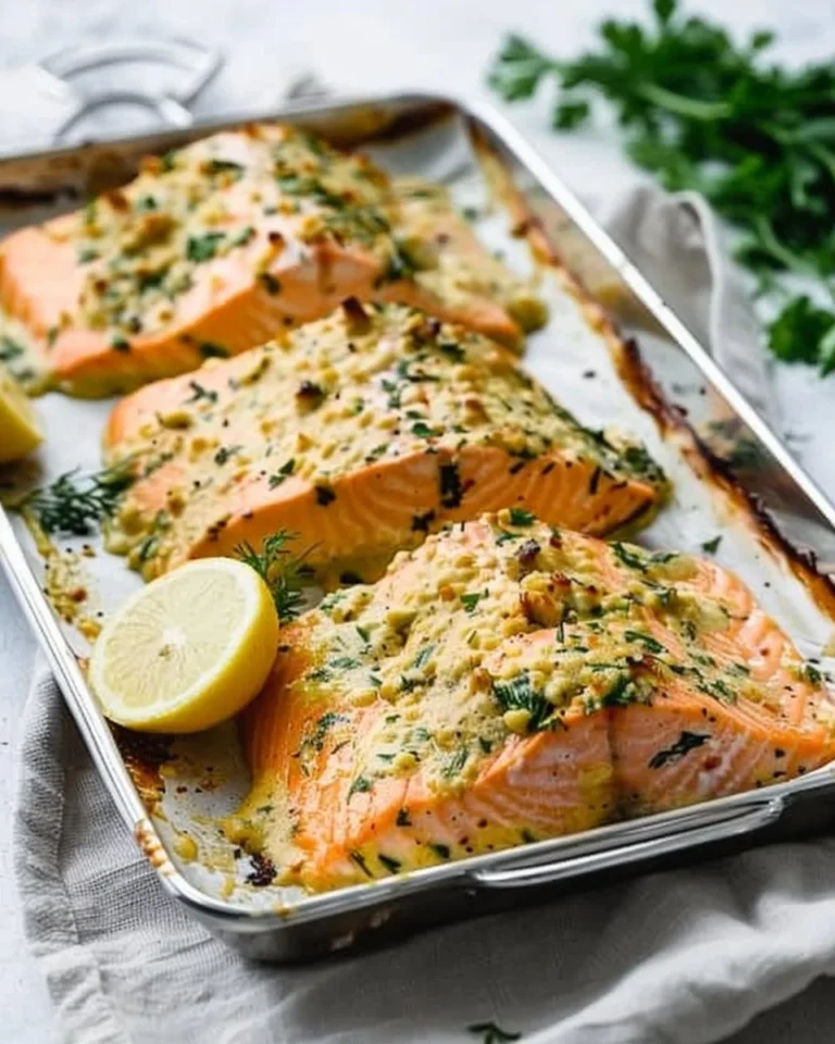 Oven-baked salmon with Dijon mustard glaze served on a plate