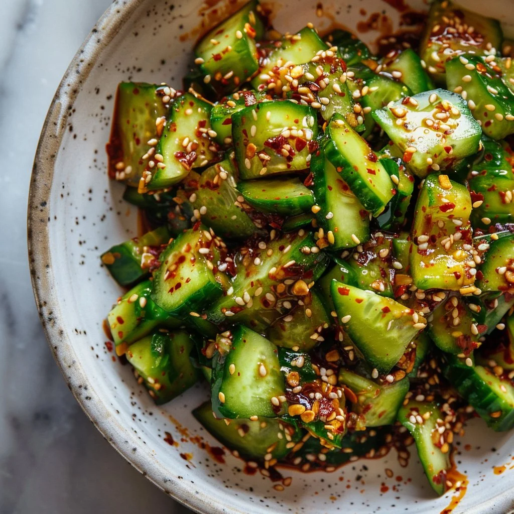 Easy spicy smacked cucumber salad with fresh ingredients and bold flavors.