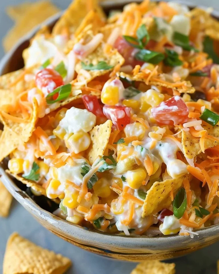 Delicious Frito corn salad dip served in a bowl with ingredients around it