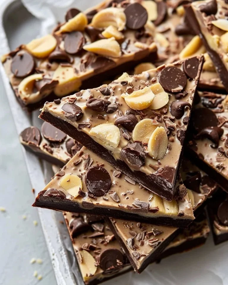 Frozen Greek yogurt bark topped with peanut butter and chocolate drizzle
