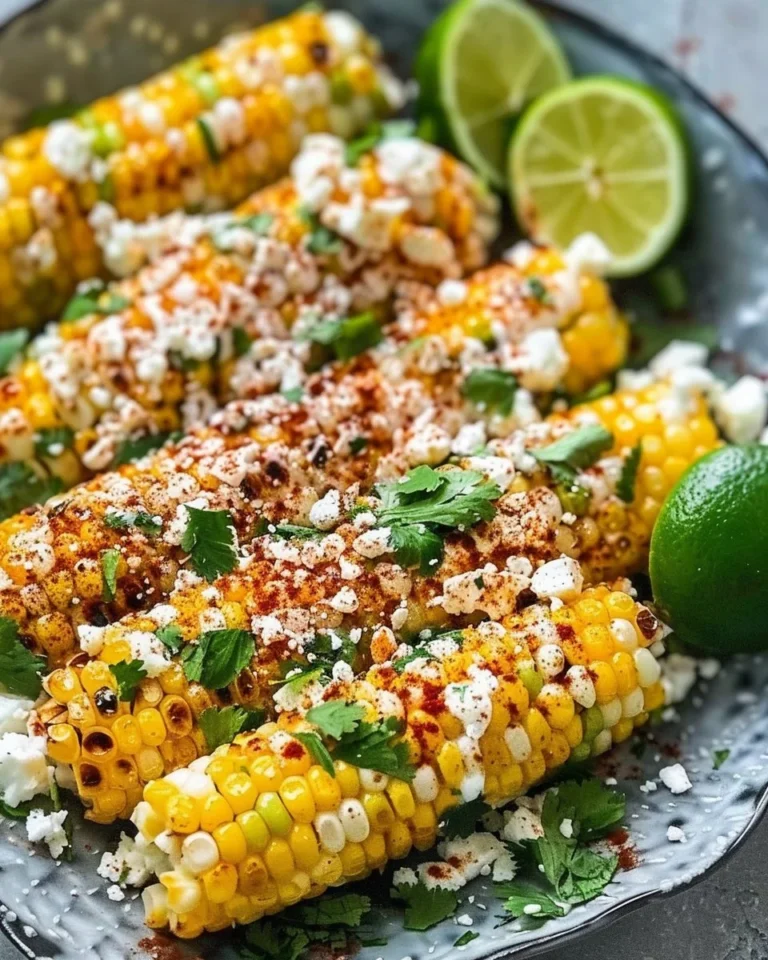 Delicious Mexican street corn served with creamy sauce and toppings