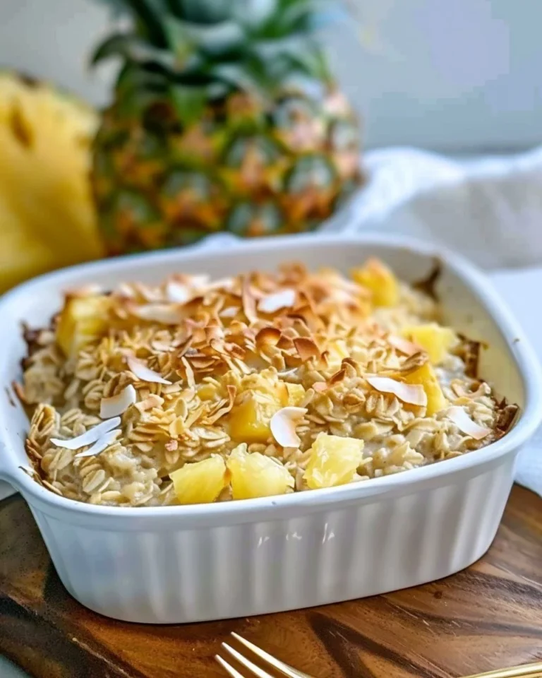 Delicious Pineapple Coconut Baked Oatmeal fresh out of the oven