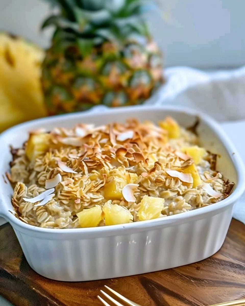 Delicious Pineapple Coconut Baked Oatmeal fresh out of the oven