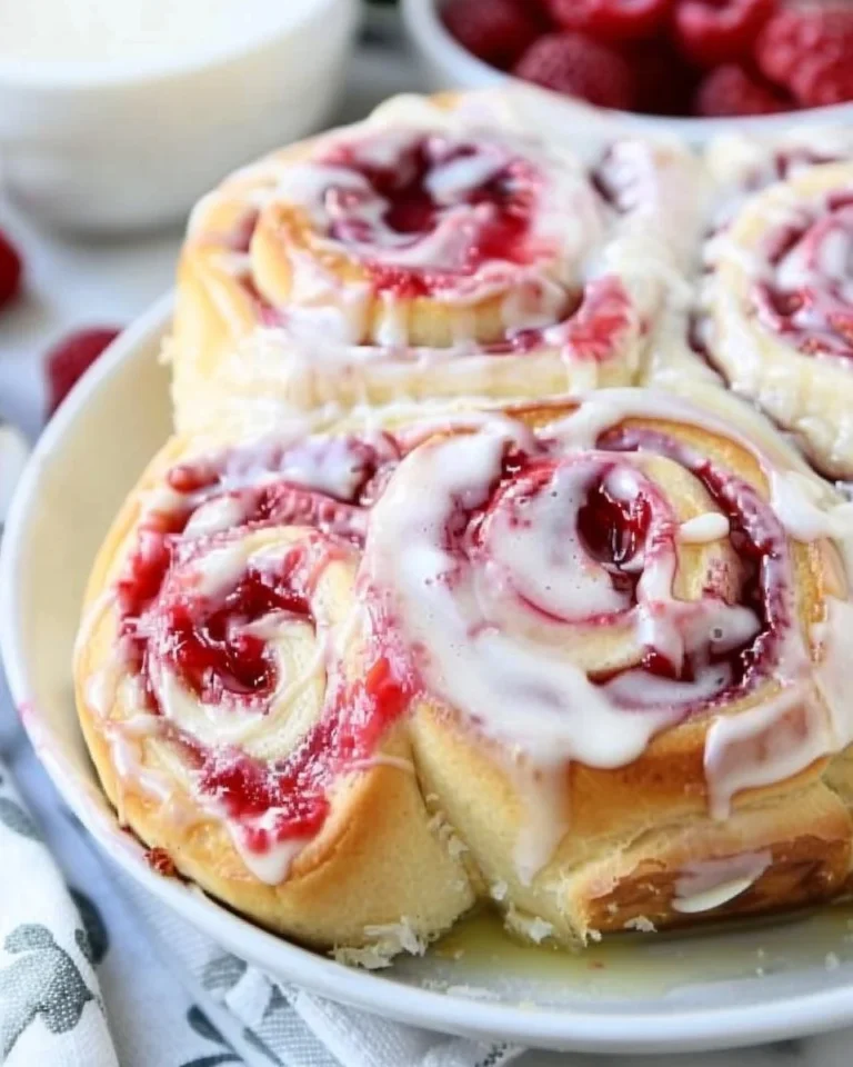 Raspberry cream cheese sweet rolls with a fluffy texture and creamy filling
