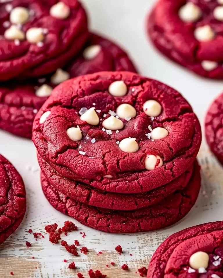 Delicious red velvet cookies with chewy centers, baked in just 20 minutes.
