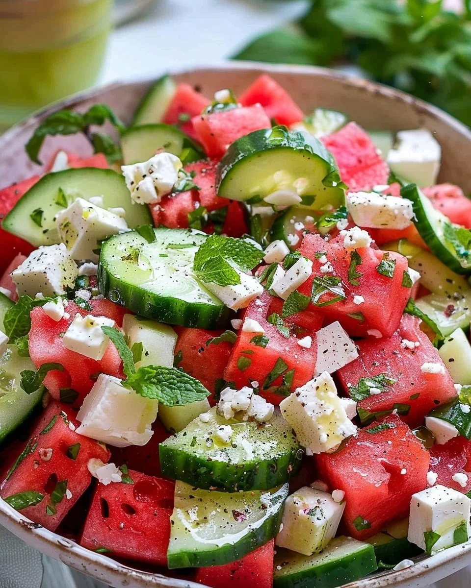 SIMPLE Watermelon + Cucumber + Feta Salad