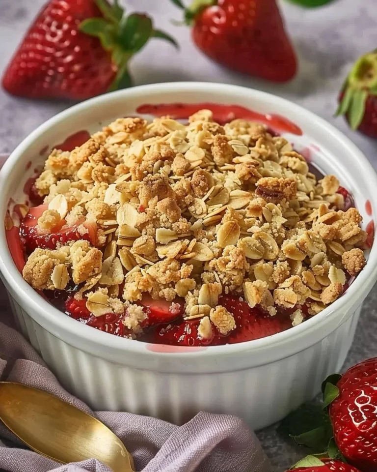 Small Batch Strawberry Crisp with fresh strawberries and crunchy topping.
