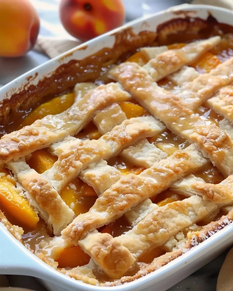 Delicious Southern Peach Cobbler with fresh peaches and a golden crust