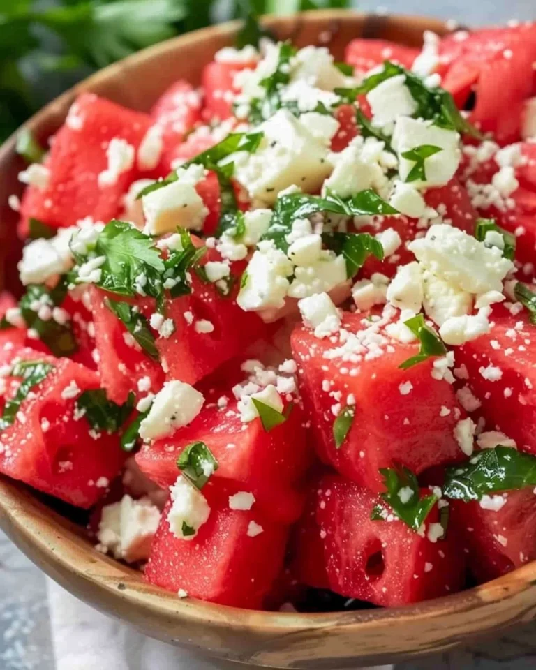 Fresh watermelon feta salad with mint and dressing