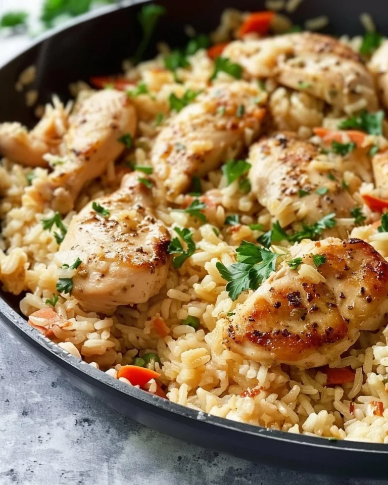 Plate of Chicken Scampi served with Garlic Parmesan Rice