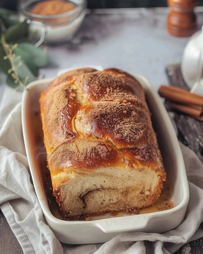 Freshly baked cinnamon swirl bread loaf with swirls of cinnamon and sugar