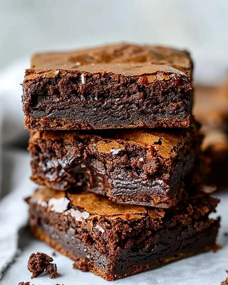 Delicious plate of easy Nutella brownies topped with chocolate drizzle.