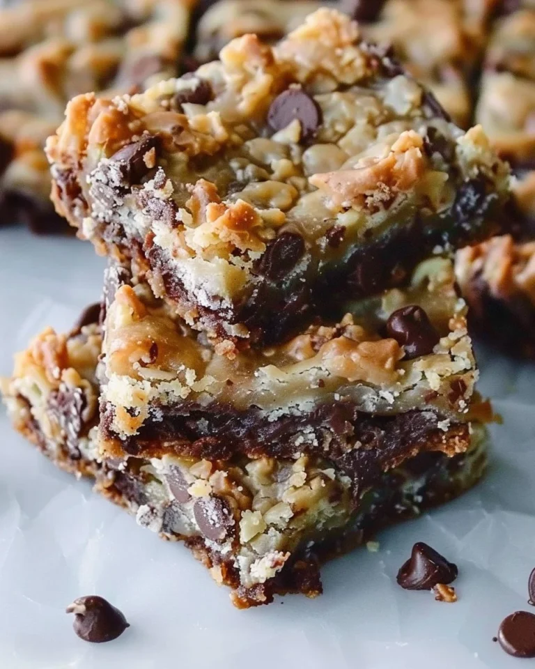 Delicious Magic Cookie Bars topped with chocolate, coconut, and nuts