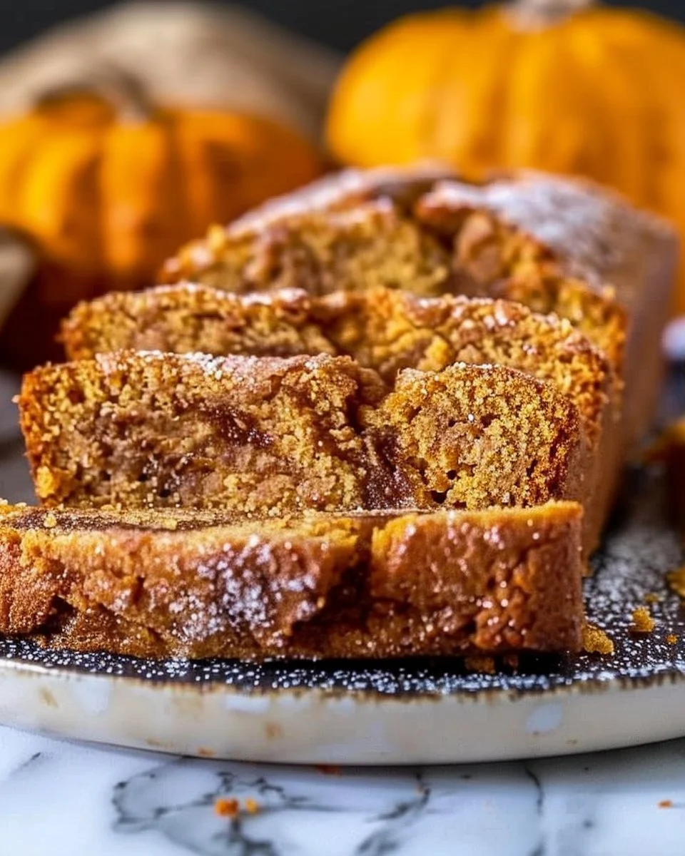 A delicious slice of small batch cinnamon swirl pumpkin bread with cinnamon topping