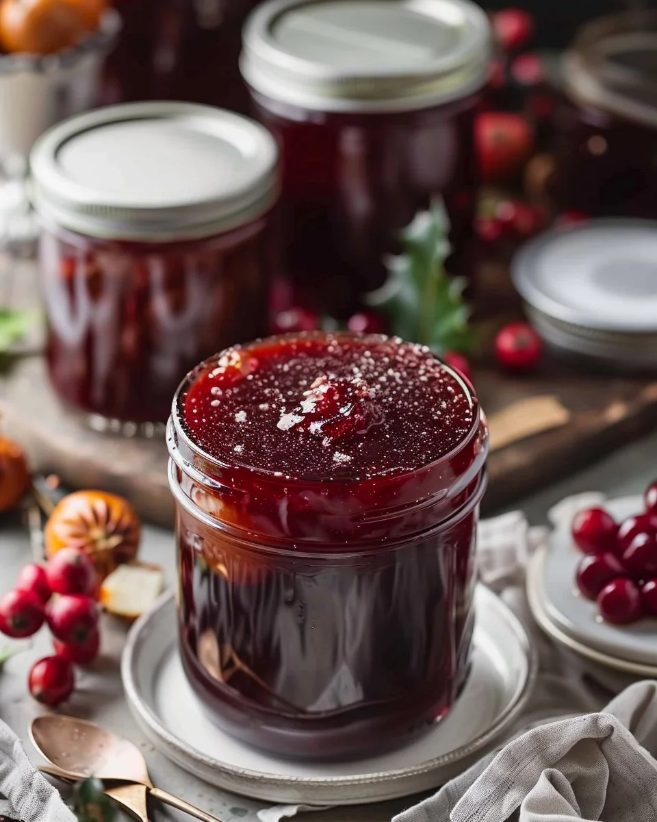 Jars of Spiced Christmas Jam ready for holiday celebrations