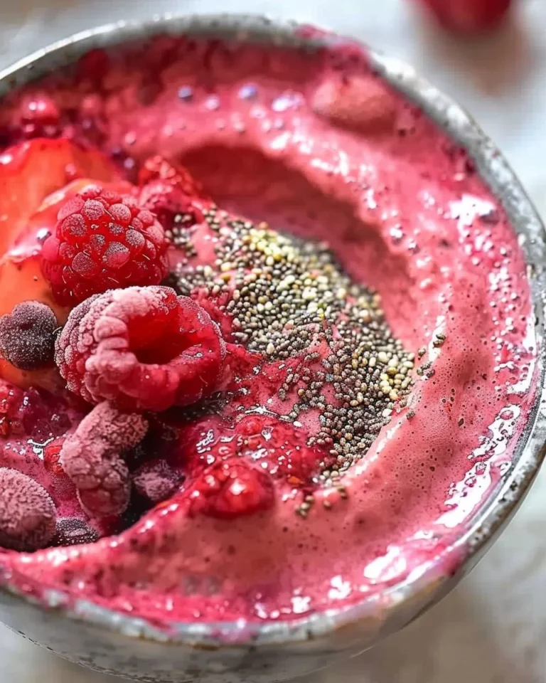 Banana Berry Smoothie Bowl topped with fresh fruits and granola.