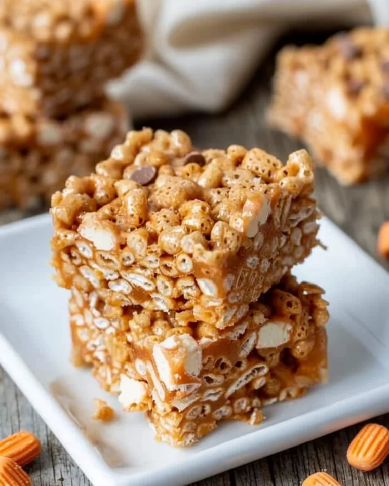Delicious Butterfinger Rice Krispie Treats with chocolate and peanut butter flavors