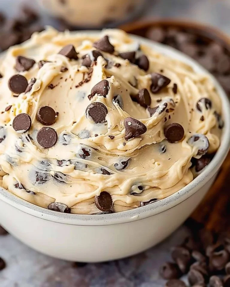 Delicious chocolate chip cookie dough dip served in a bowl with dipping snacks