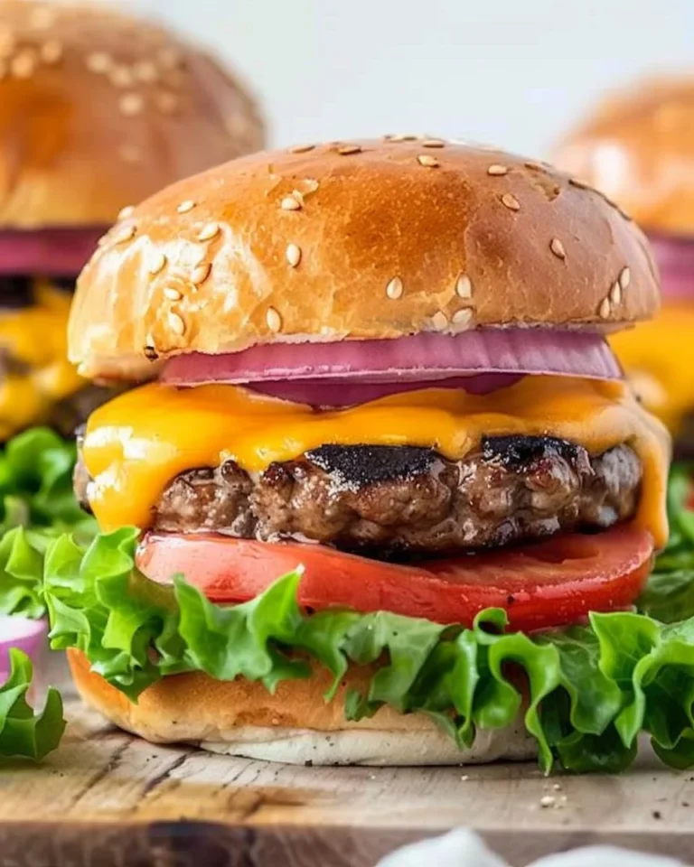 Juicy air fryer burgers served with toppings and sides on a plate.