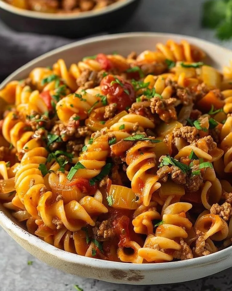 High-protein taco pasta served in a bowl with toppings and fresh ingredients