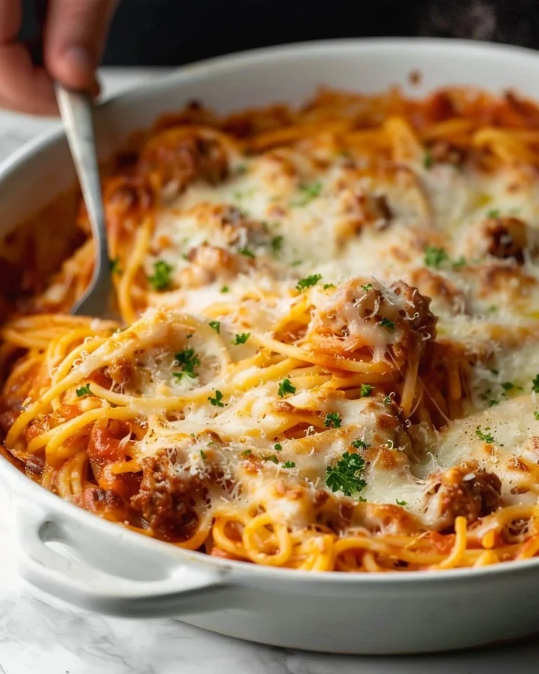 Delicious million dollar spaghetti recipe with rich sauce and cheese