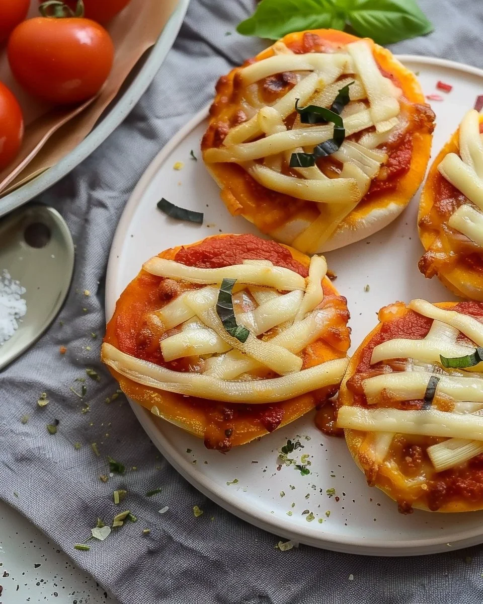 Delicious mummy-style pizza bites Halloween appetizer